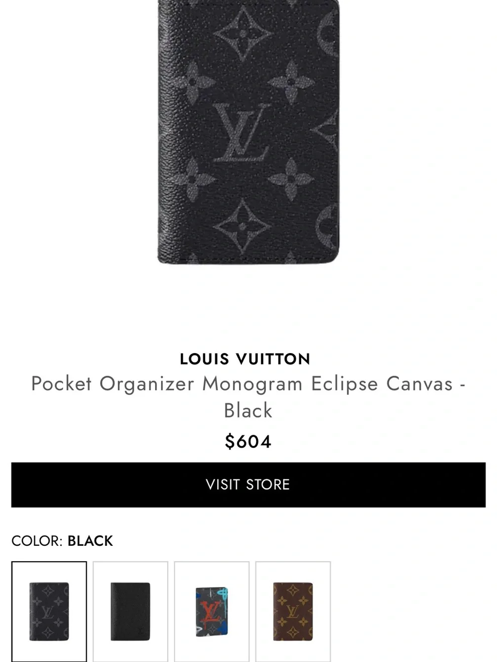Louis Vuitton Monogram Eclipse Canvas Pocket Organizer in Black